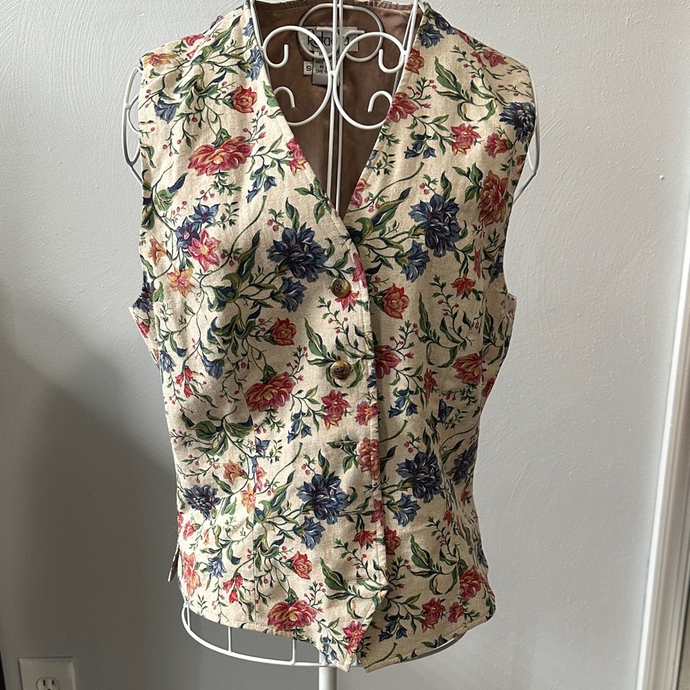Vintage RAFAEL Floral Button-Up Vest wool and cotton